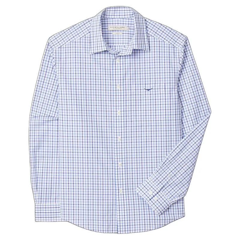R M Williams Newland Poplin Check Shirt in Navy