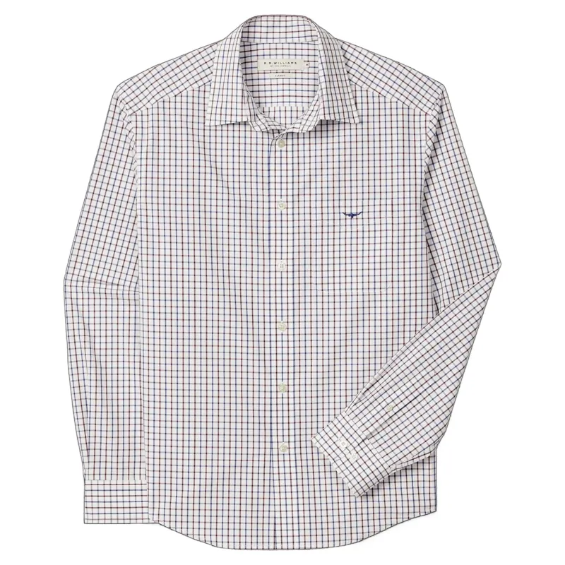 R M Williams Newland Poplin Check Shirt in Burgundy