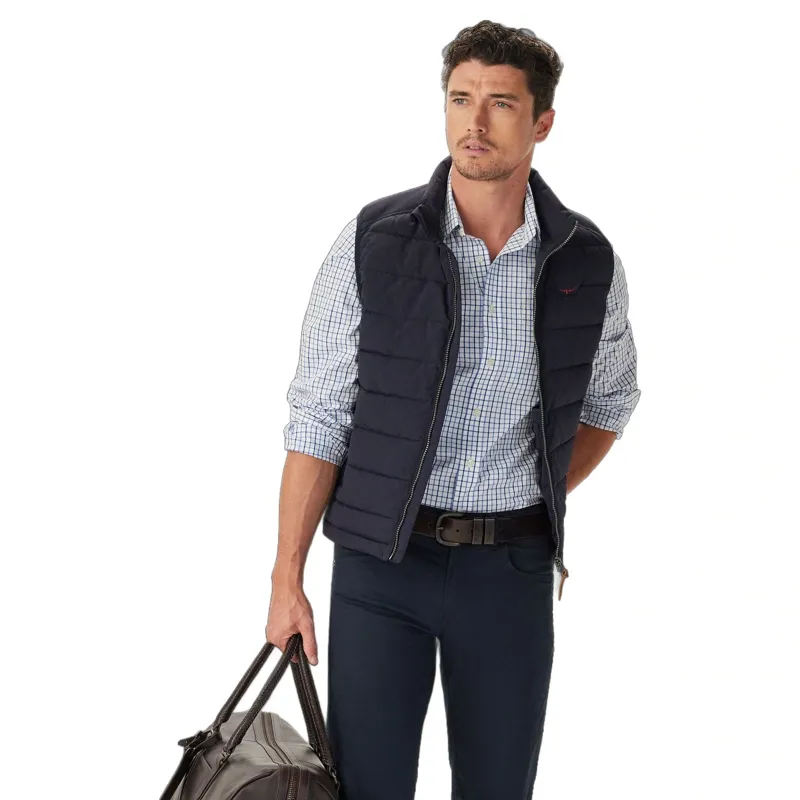 R M Williams Newland Poplin Check Shirt in Navy-1