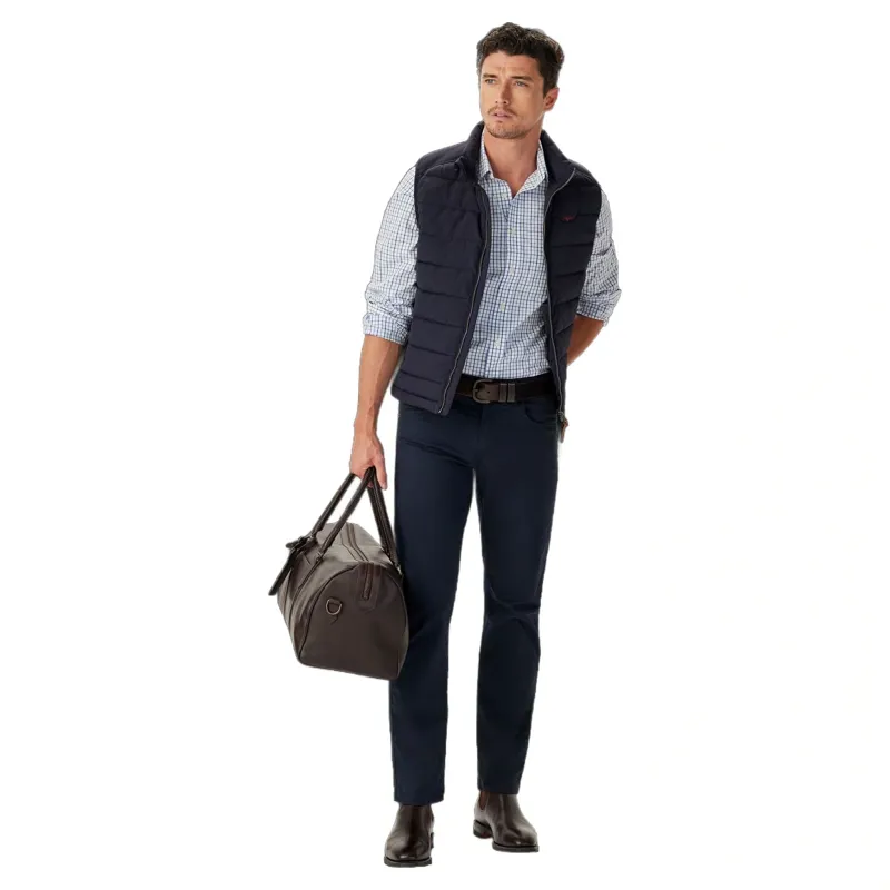 R M Williams Newland Poplin Check Shirt in Navy-2