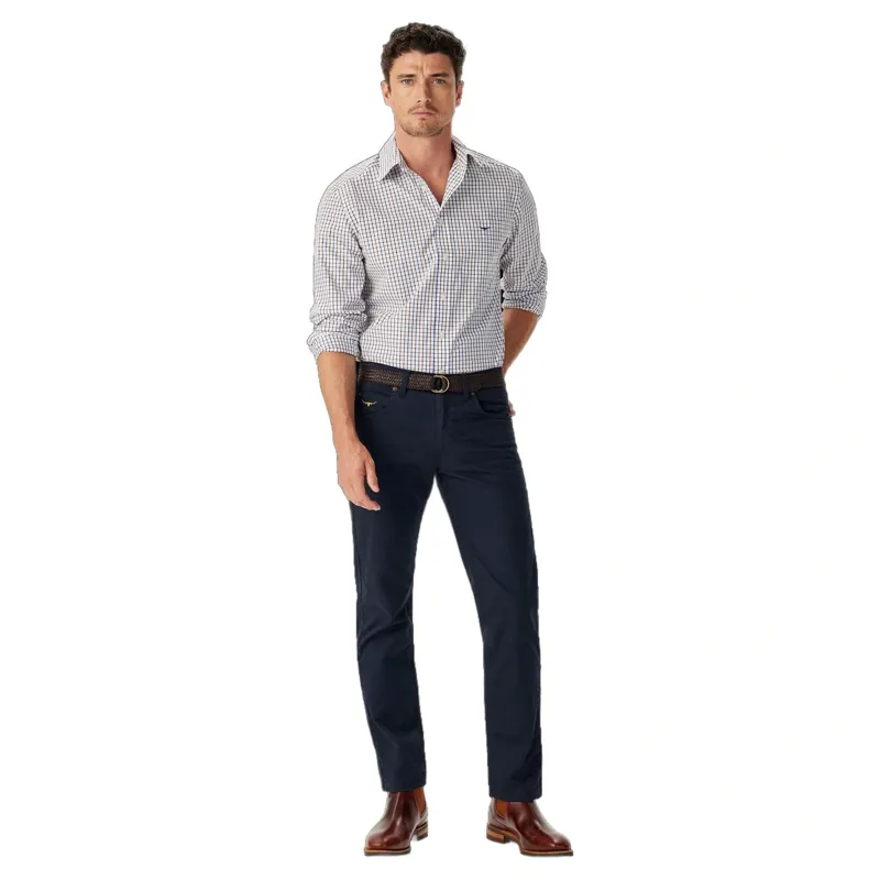 R M Williams Newland Poplin Check Shirt in Burgundy-2