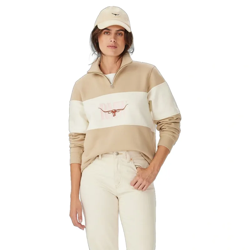 R M Williams Trickett Panel Sweatshirt in Sand-1