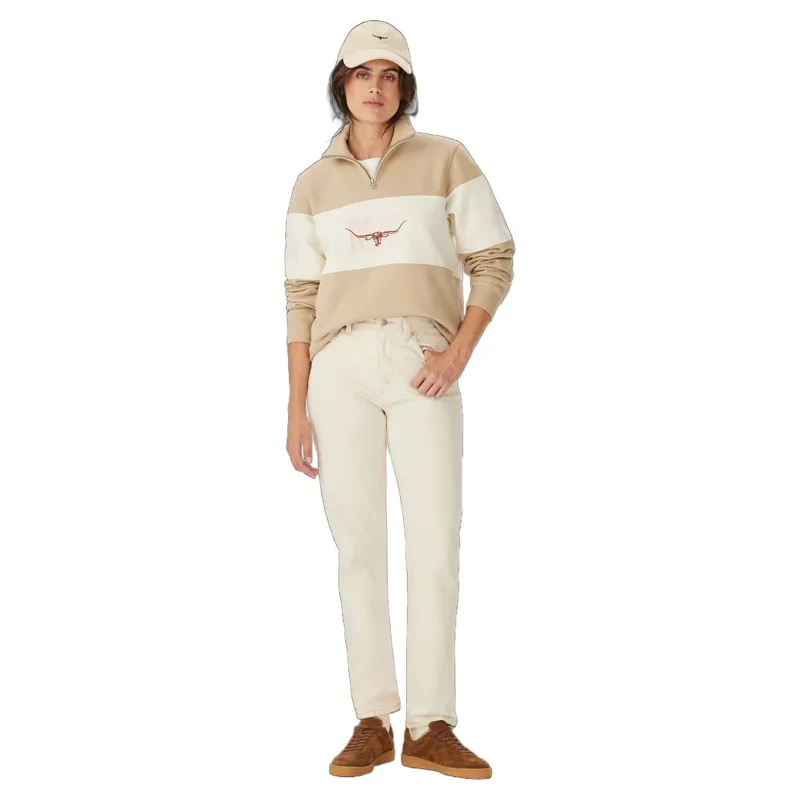 R M Williams Trickett Panel Sweatshirt in Sand-2