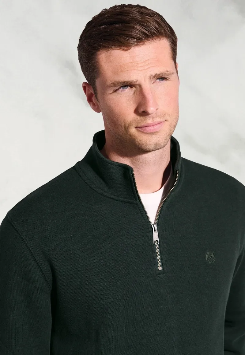 Brook Taverner Redgrave Cotton French Rib Zip Neck Jumper Dark Green-1