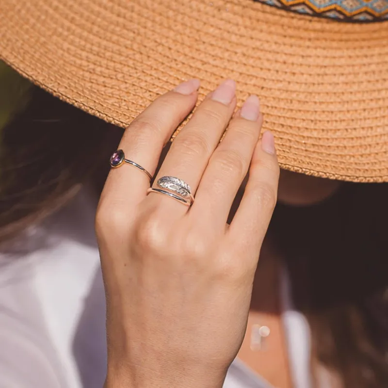 Reeves and Reeves Adjustable Feather Ring in Silver-2