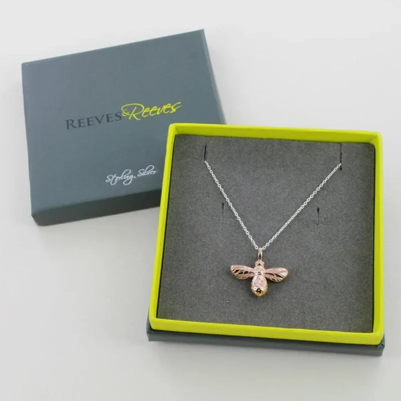 Reeves and Reeves Bumble Bee Sterling Silver Necklace in Rose Gold