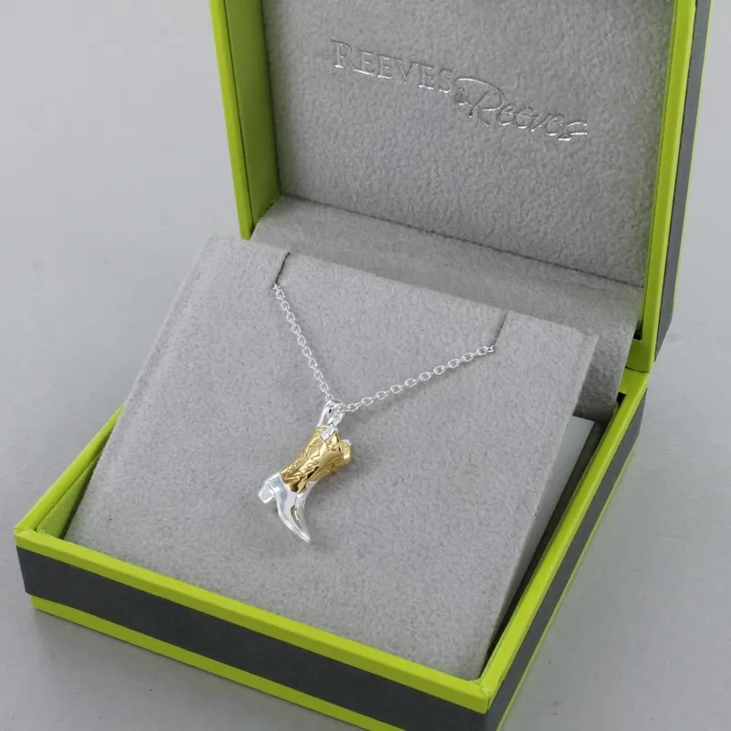 Reeves and Reeves Cowboy Boot Pendant Necklace Silver and Gold Plate-1