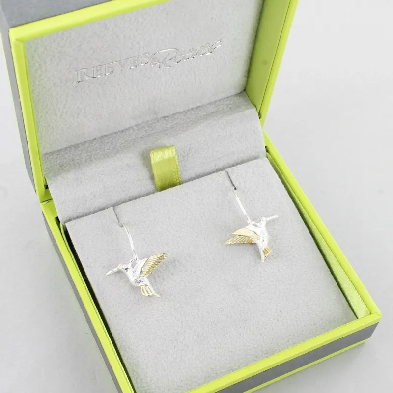 Reeves and Reeves Hummingbird Silver and Gold Drop Earrings-1