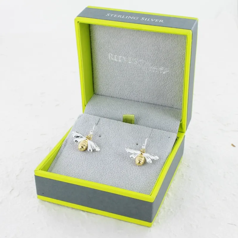 Reeves and Reeves Queen Bee Sterling Silver and 18ct Gold plated Earrings -1