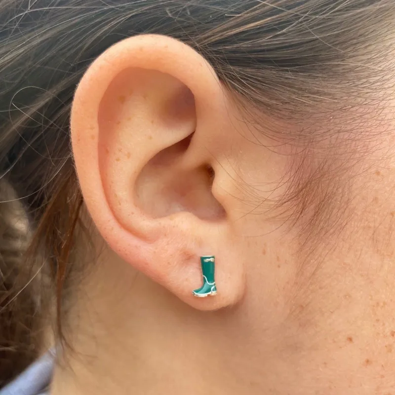 Reeves and Reeves Sterling Silver and Enamel Welly Stud Earrings-1