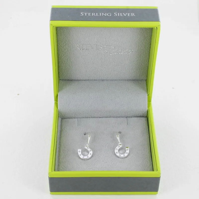 Reeves and Reeves Sterling Silver Drop Pave Horseshoe Earrings-1