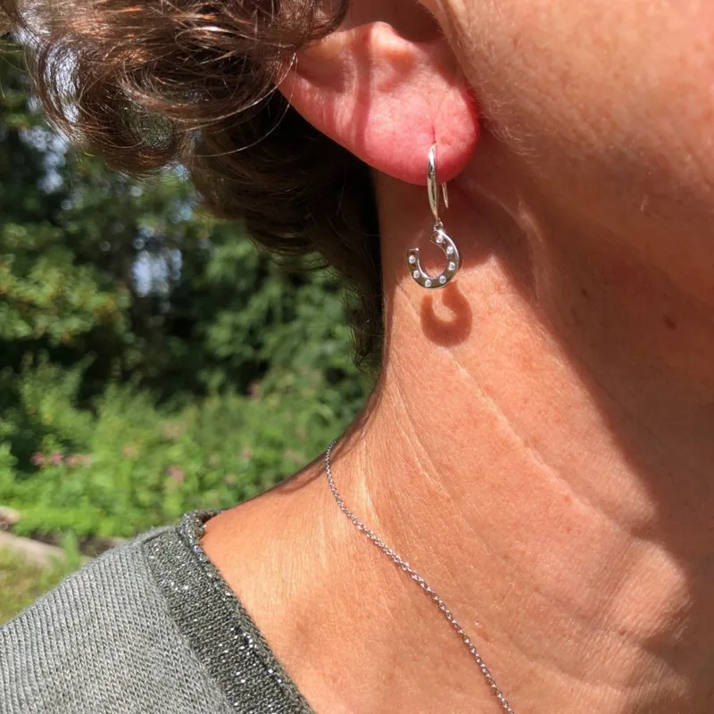 Reeves and Reeves Sterling Silver Drop Pave Horseshoe Earrings-2