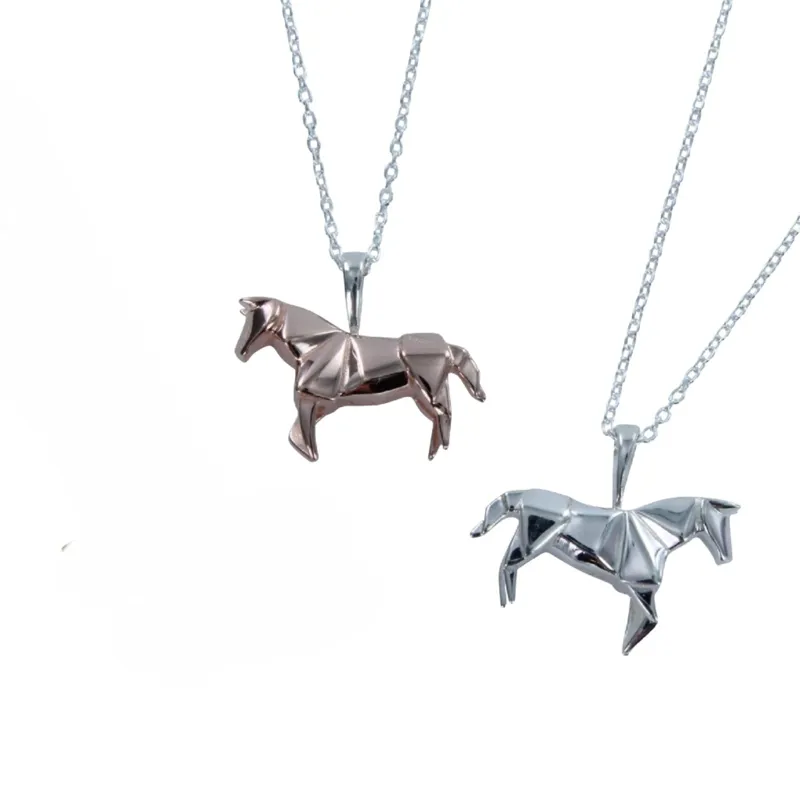 Reeves and Reeves TBD Sterling Silver Origami Horse Necklace Rose Gold