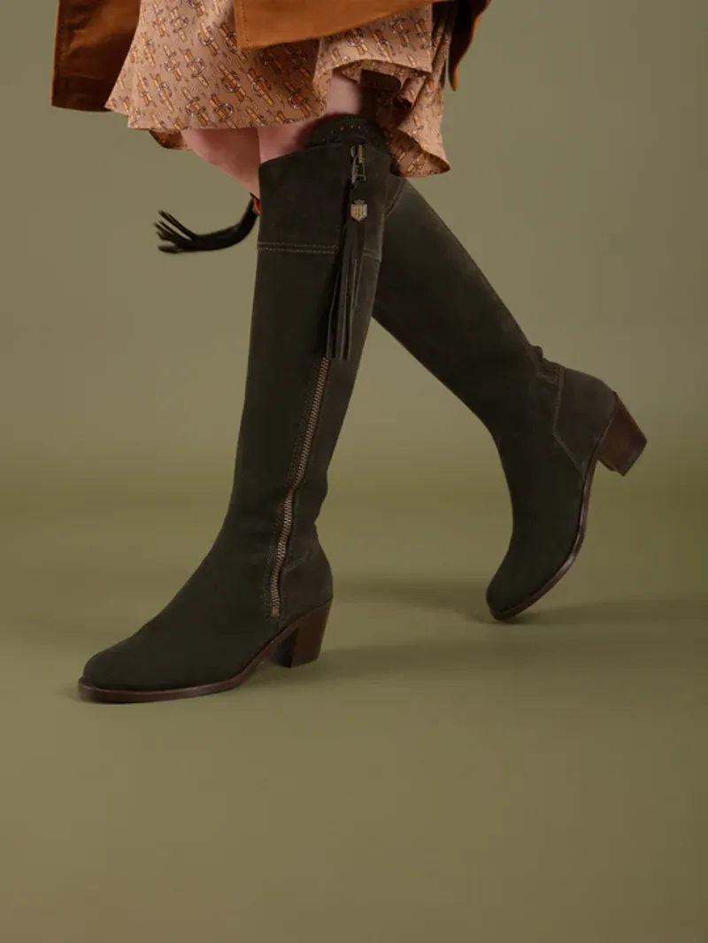 Fairfax and Favor Womens Heeled Regina Moss Green Suede-5