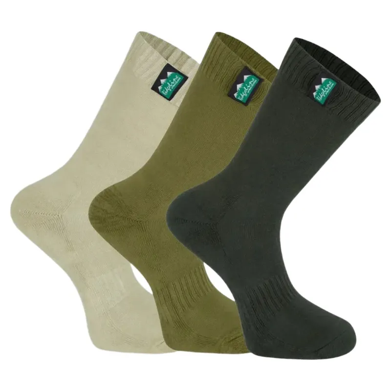 Ridgeline Cotton Work Socks Mid Length Pack of 3 in Olive Multi