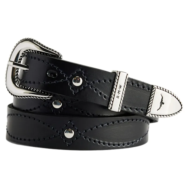 RM Williams Agnes Stitched Studded Belt in Black