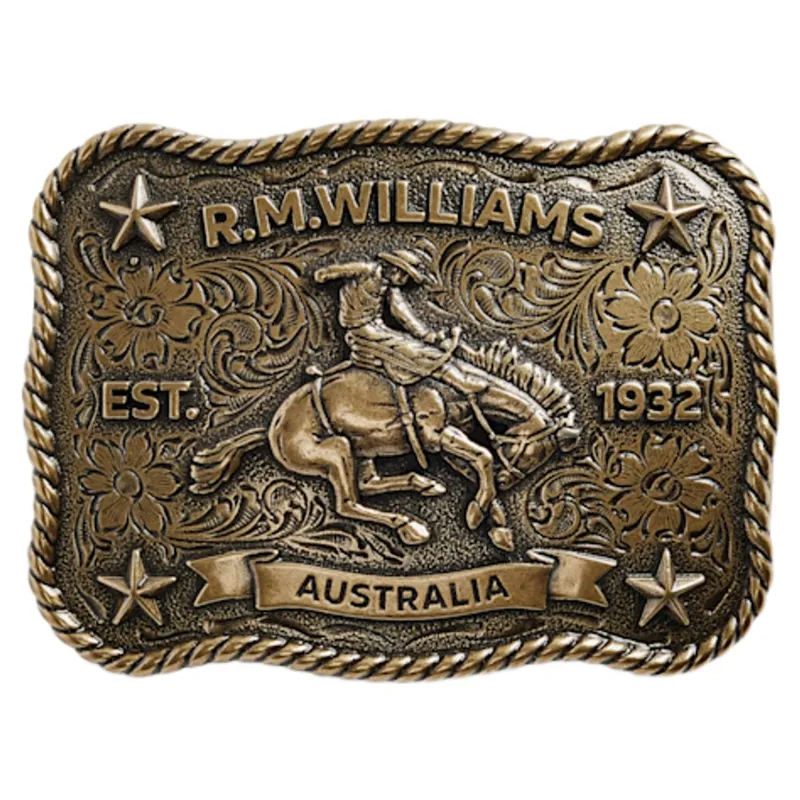 RM Williams Cloudbuster Trophy Buckle in Antique Brass
