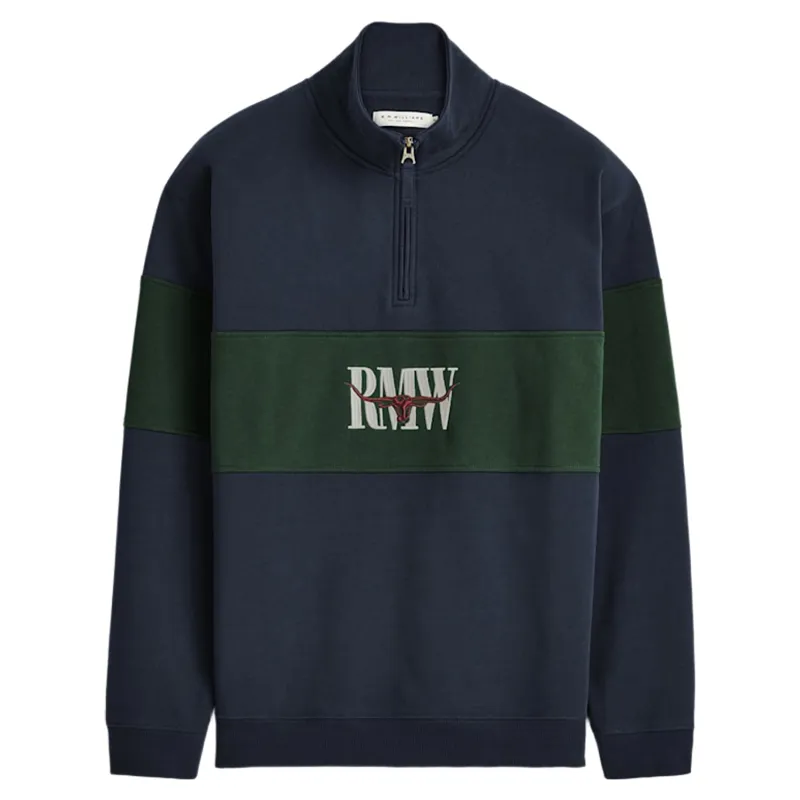 RM Williams Heritage Panel 1/4 Zip in Worker Blue