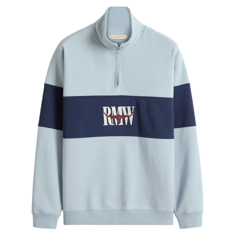 RM Williams Heritage Panel 1/4 Zip Sweatshirt in Sky