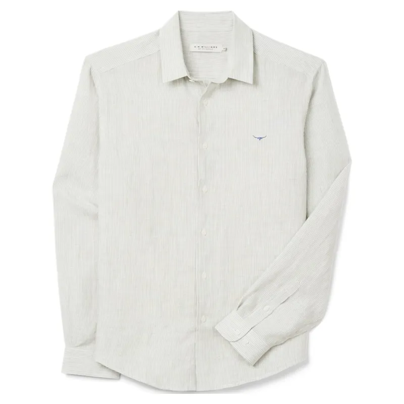 RM Williams Stephens Regular Linen Shirt in White/Green