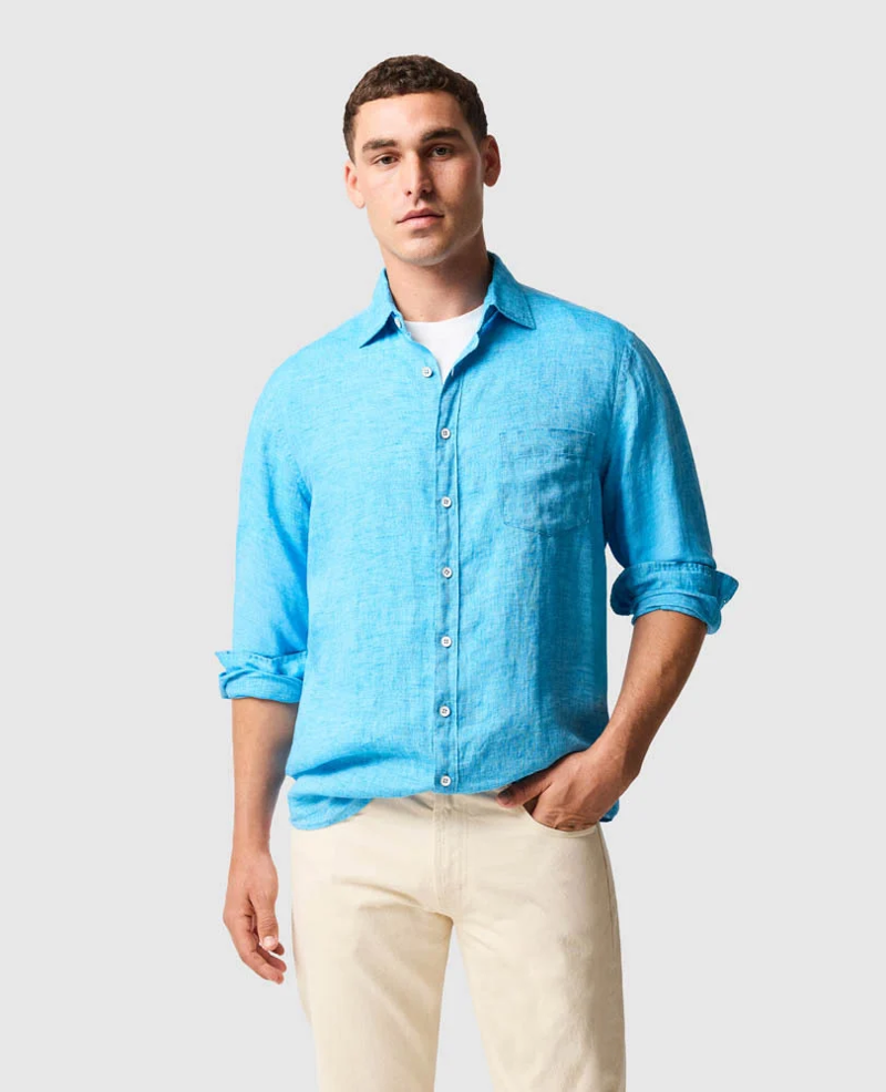 Rodd and Gunn Coromandel Sports Fit Linen Shirt in Cobalt-1