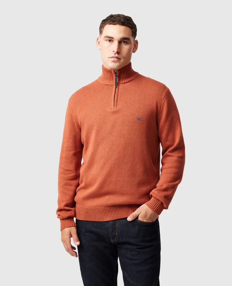 Rodd and Gunn Merrick Bay 1/4 Zip Knit in Rust