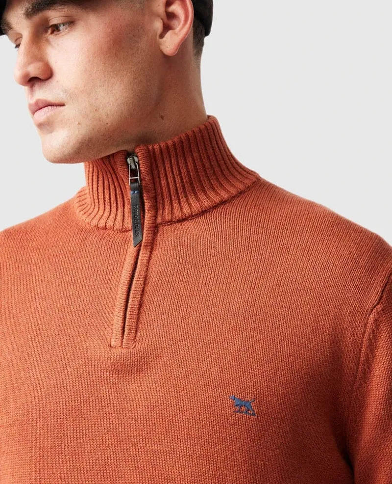 Rodd and Gunn Merrick Bay 1/4 Zip Knit in Rust-3