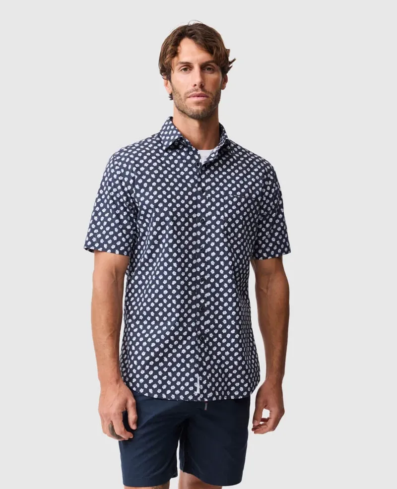 Rodd and Gunn Thomsons Crossing Short Sleeve Shirt Navy-1