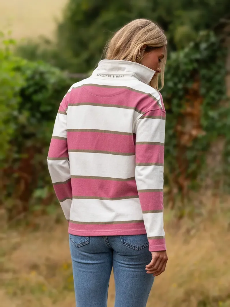 Beaumont and Bear Kingston Women's Rugby Shirt in Rhubarb and Cream-2