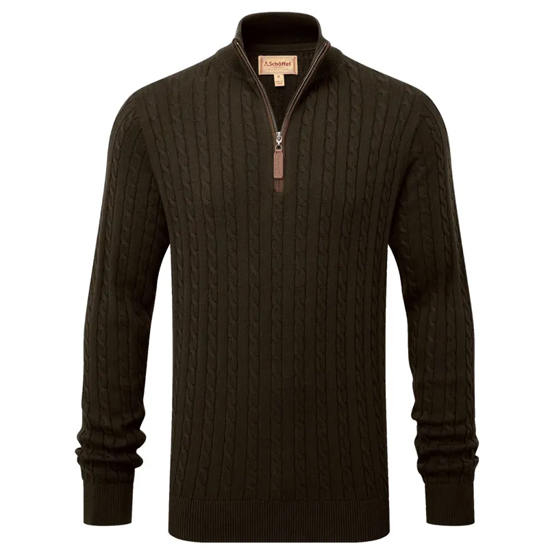 Schoffel Calton Cotton Cashmere Cable Quarter Zip Jumper Loden Green