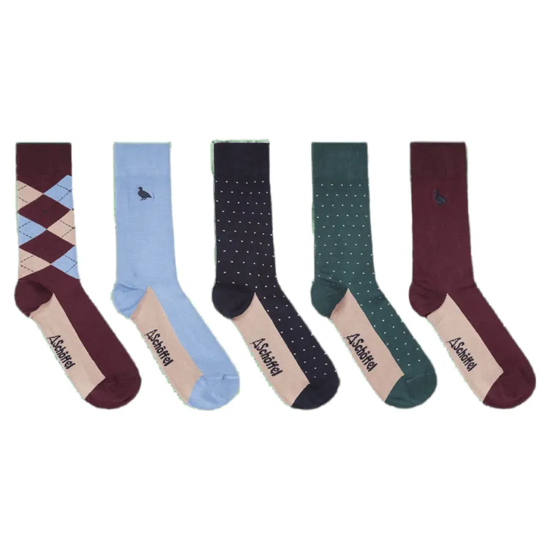 Schoffel Country Bamboo Socks Box of 5 Argyle Pattern Mix 7-11 in Beige