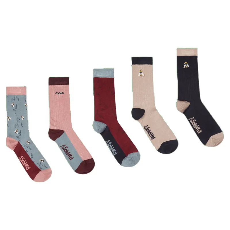 Schoffel Country Bamboo Women's Sock Box of 5 4-7 in Bee Mix