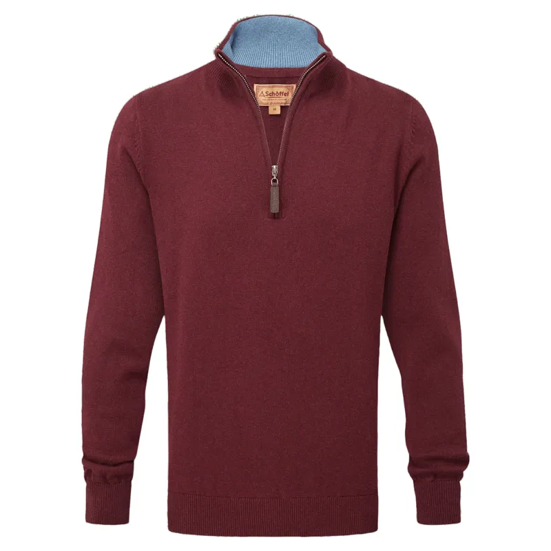 Schoffel Country Calton Cotton Cashmere 1/4 Zip Jumper in Burgundy