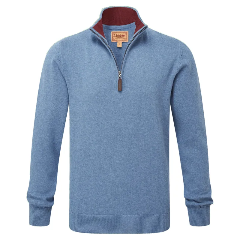 Schoffel Country Calton Cotton Cashmere 1/4 Zip Jumper in Lake Blue