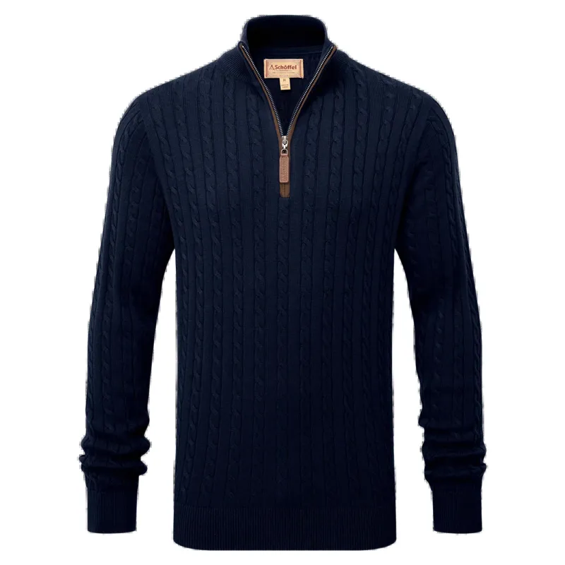 Schoffel Country Calton Cotton Cashmere Cable 1/4 Zip Jumper in Navy