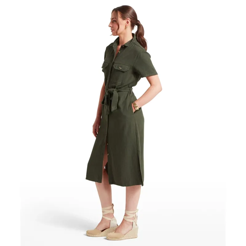 Schoffel Country Daisy Linen Dress in Beetle Green-2
