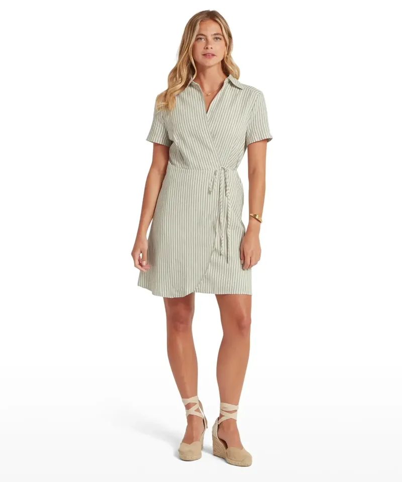 Schoffel Country Fleur Linen Dress in Agave Green Stripe-1