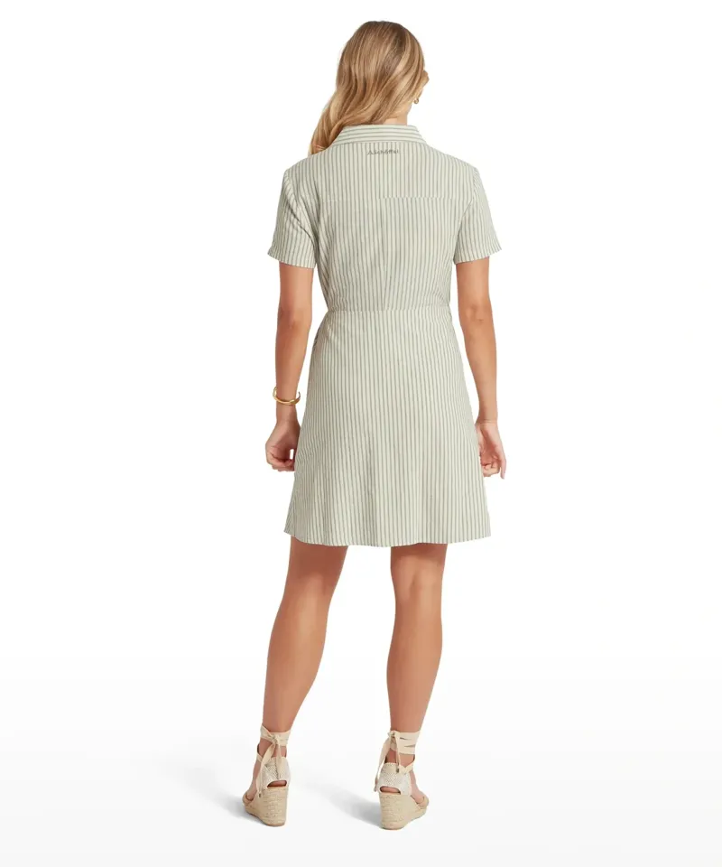 Schoffel Country Fleur Linen Dress in Agave Green Stripe-3