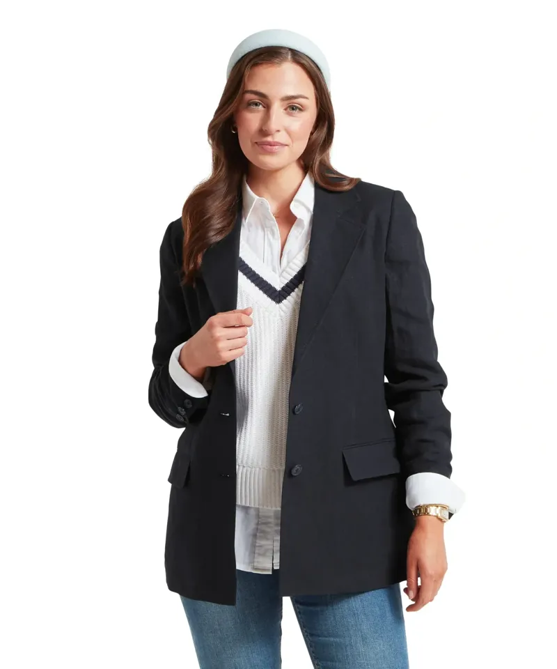 Schoffel Country Henley Linen Blazer in Navy-2