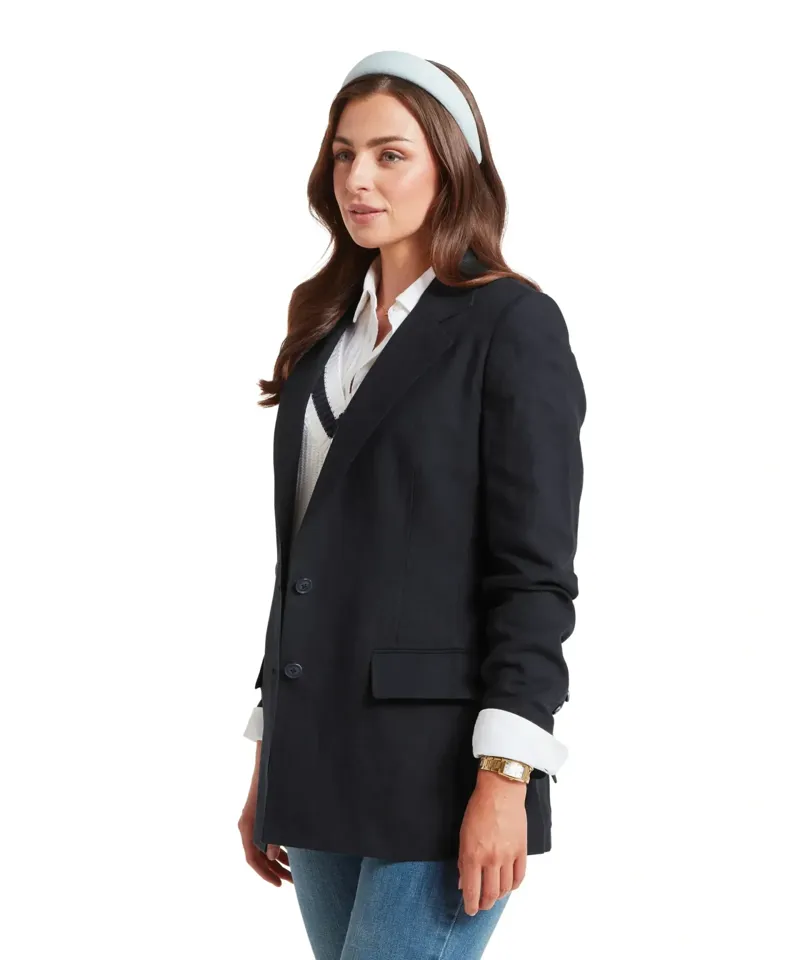 Schoffel Country Henley Linen Blazer in Navy-3