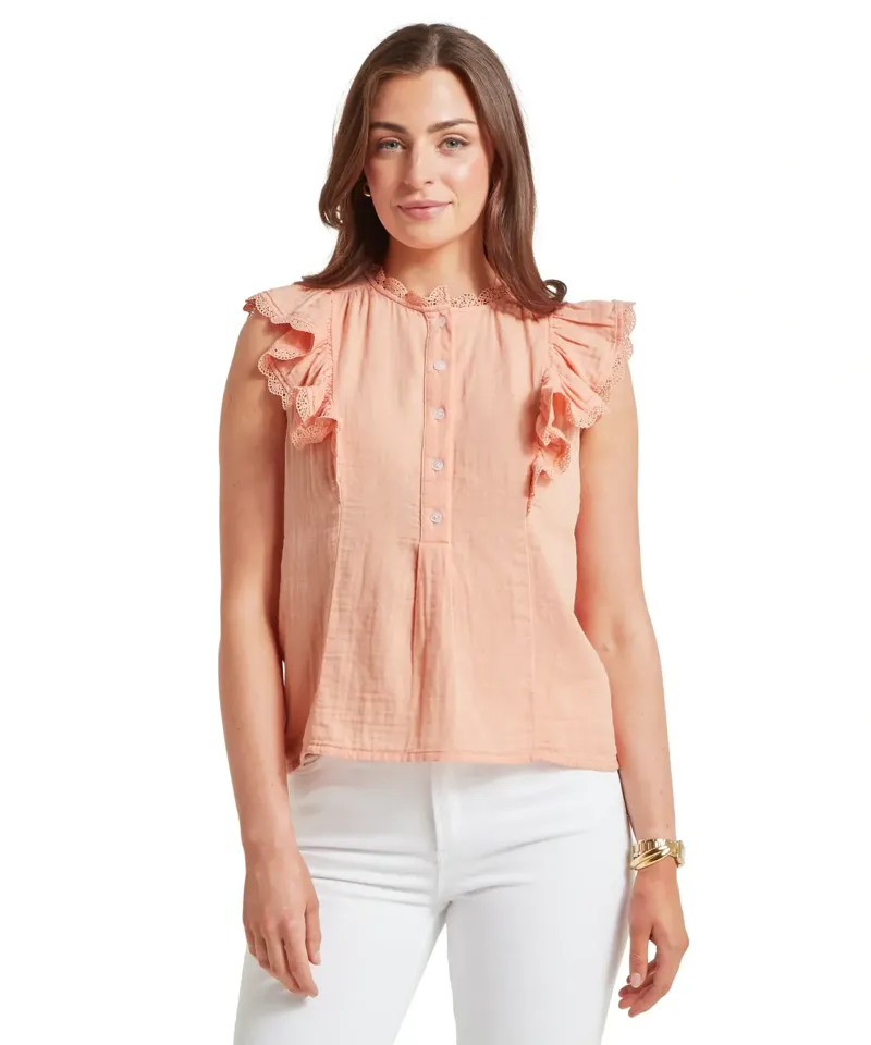 Schoffel Country Jasmine Blouse in Soft Coral Peach-1