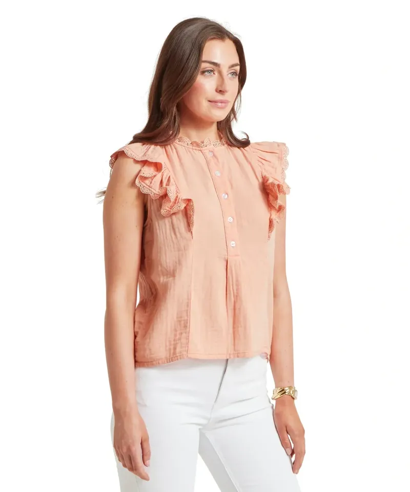 Schoffel Country Jasmine Blouse in Soft Coral Peach-3