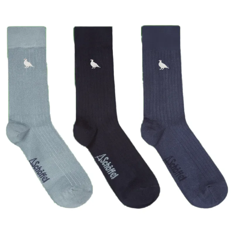 Schoffel Country Mens Bamboo Sock Box of 3 7-11 in Blue Ptarmigan Mix