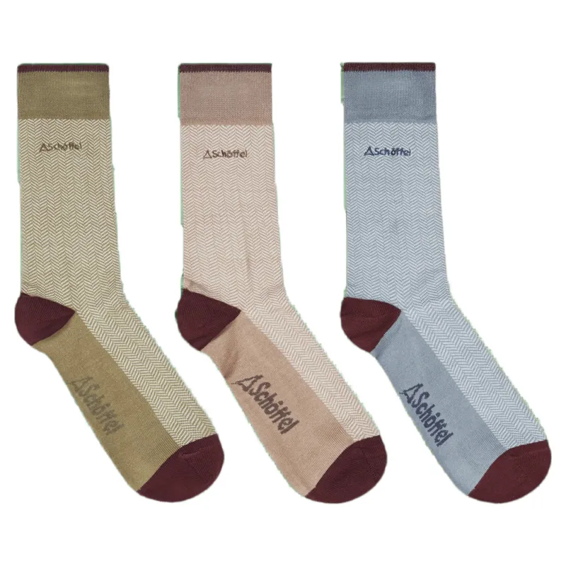 Schoffel Country Mens Bamboo Sock Box of 3 7-11 in Port Herringbone Mix