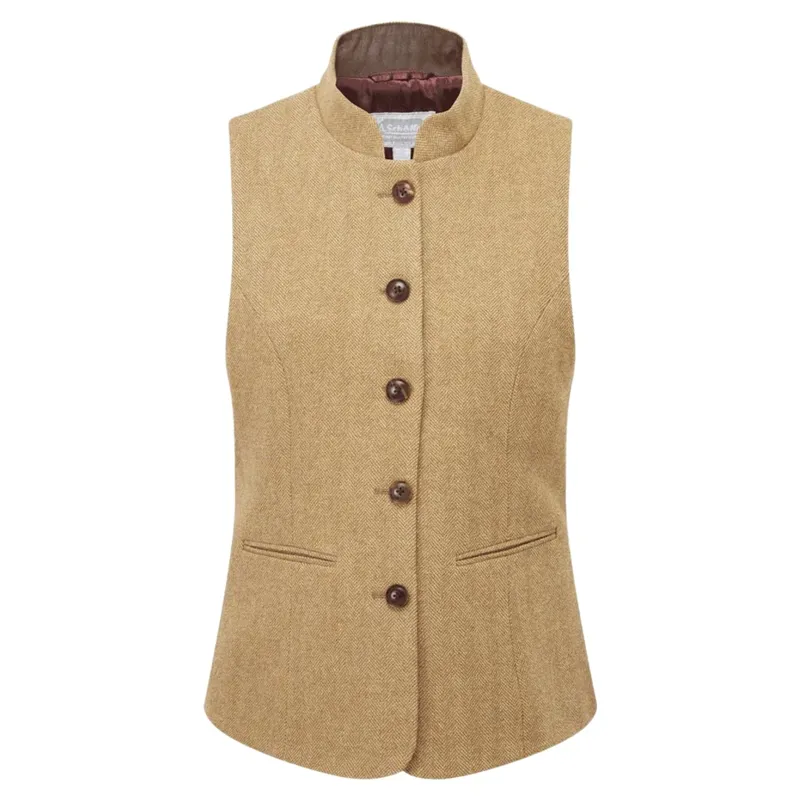 Schoffel Country Millport Tweed Nehru Ladies Herringbone Tweed Waistcoat in Oak Herringbone