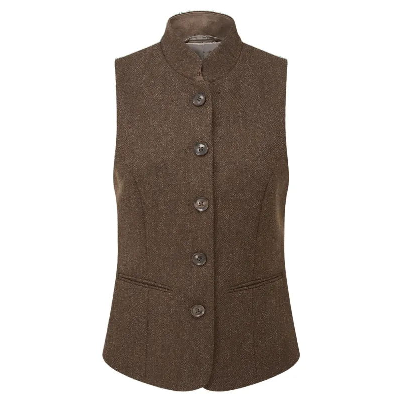 Schoffel Country Millport Tweed Nehru Waistcoat in Chocolate Herringbone Tweed