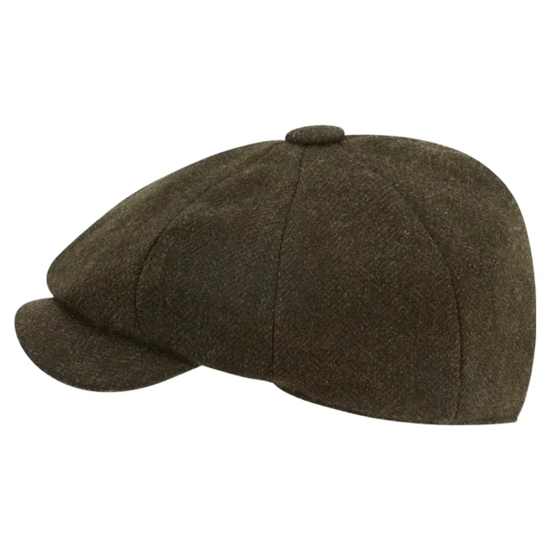 Schoffel Country Women's Newsboy Tweed Cap in Dark Olive Herringbone