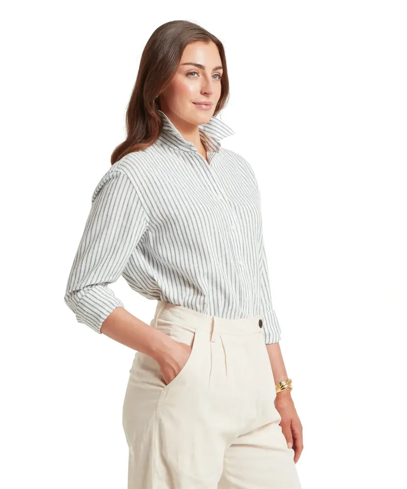 Schoffel Country Salthouse Linen Shirt in Blue Stripe-3
