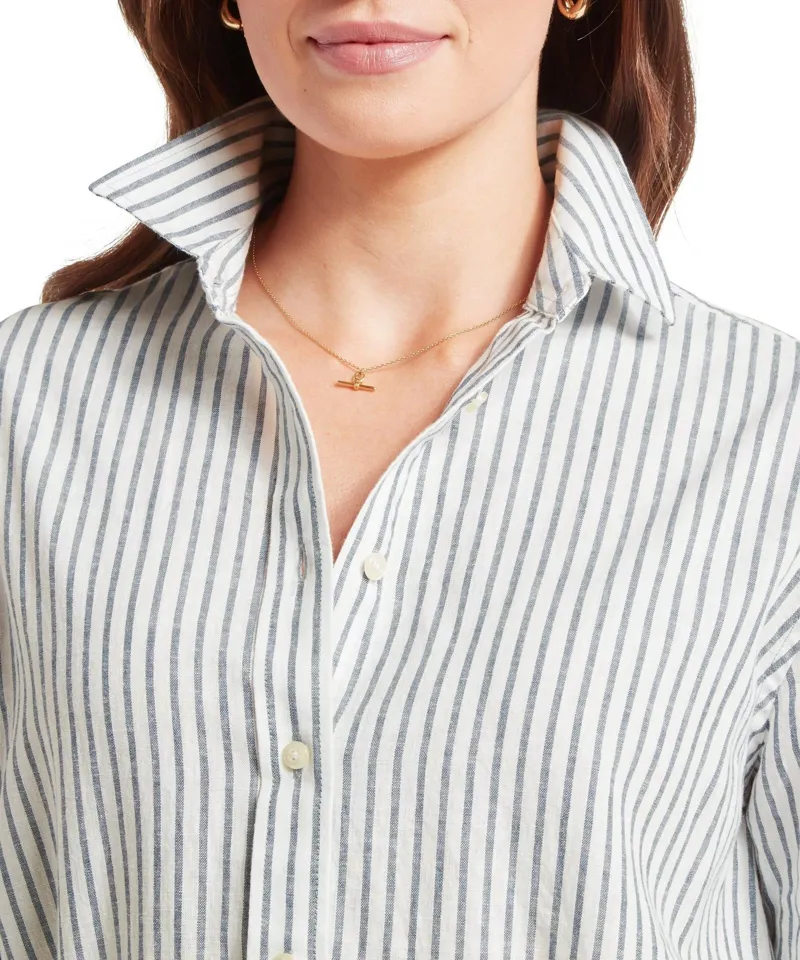Schoffel Country Salthouse Linen Shirt in Blue Stripe-5