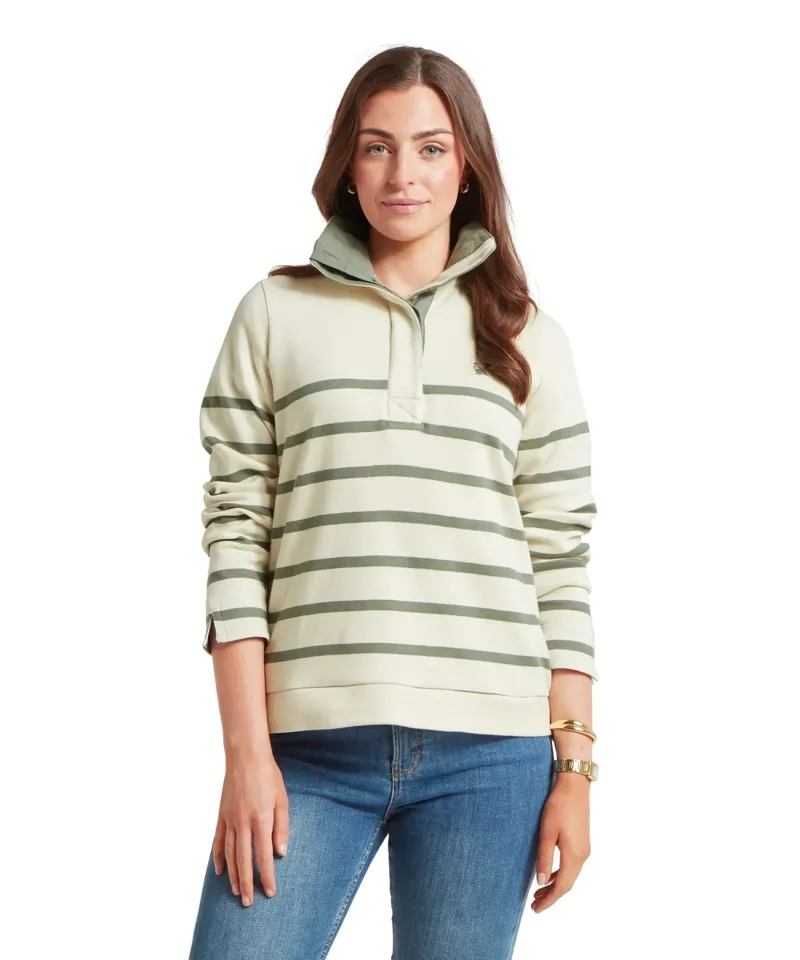 Schoffel Country Sandown Sweatshirt in Pale Stone/Agave Green Stripe-1
